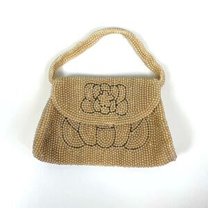 Vintage 50s Mid Century Modern Fashion Champagne Pearl Beaded Purse Bag